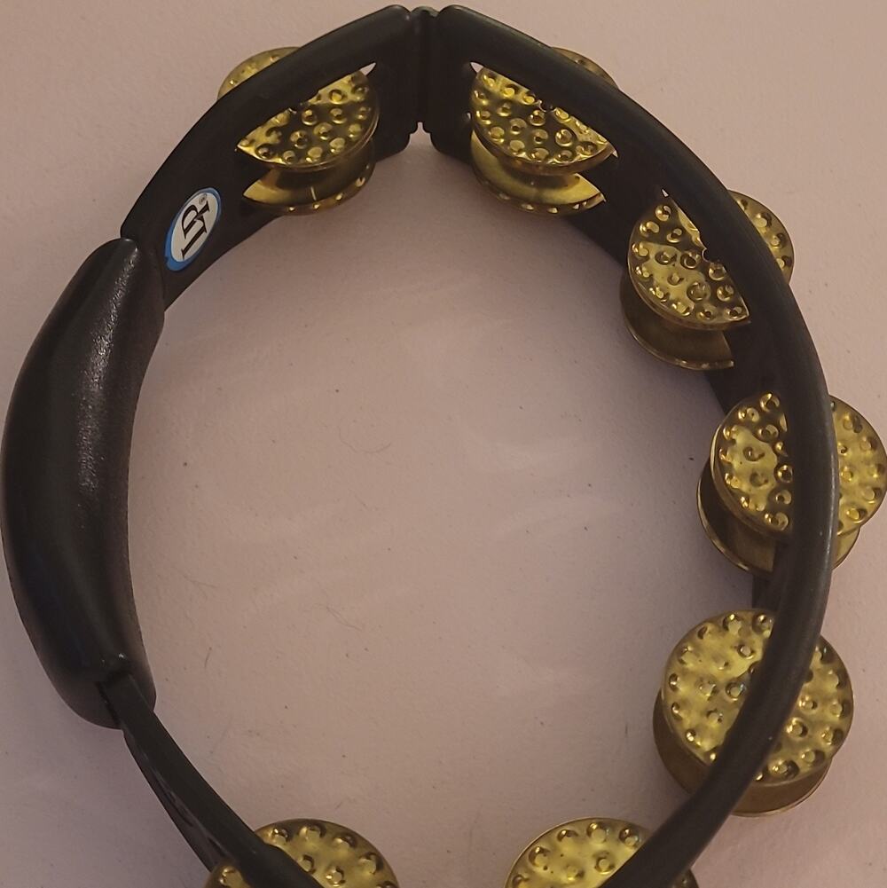 LP Single-Row Handheld Tambourine, Black Plastic w/ Gold Metal Jingles